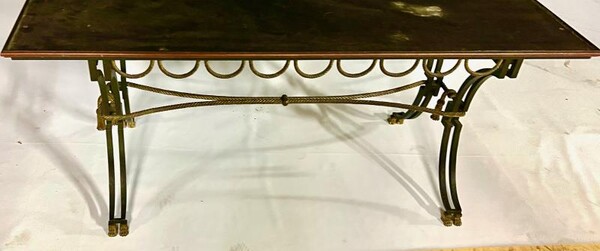 Gilbert Poillerat gold leaf wrought iron large coffee table