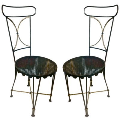 Gilbert Poillerat oxidised & gold leaf wrought iron chairs