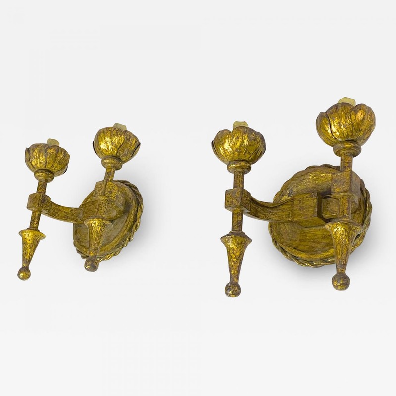 Gilbert Poillerat pair of gold leaf patinated wrought iron sconce