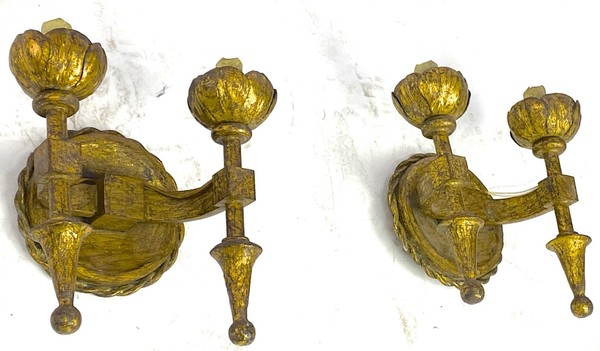 Gilbert Poillerat pair of gold leaf patinated wrought iron sconce