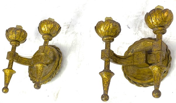 Gilbert Poillerat pair of gold leaf patinated wrought iron sconce
