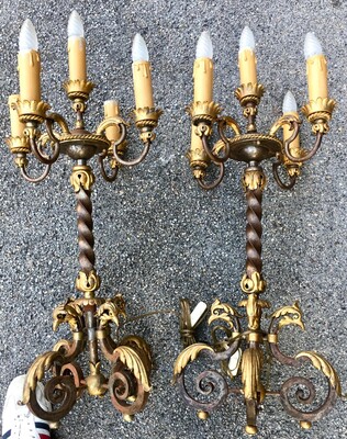 Gilbert Poillerat rare pair of tall wrought iron candle stick