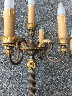 Gilbert Poillerat rare pair of tall wrought iron candle stick