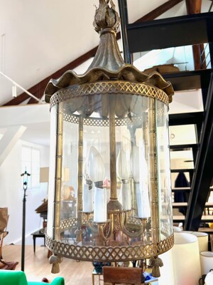 Gilbert Poillerat solid gold bronze neo classic lantern