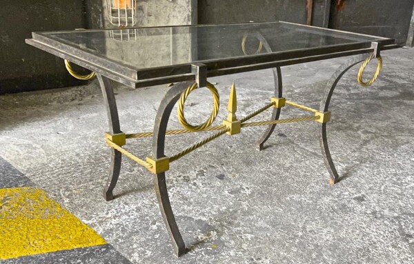 Gilbert Poillerat style vintage quality wrought iron coffee table