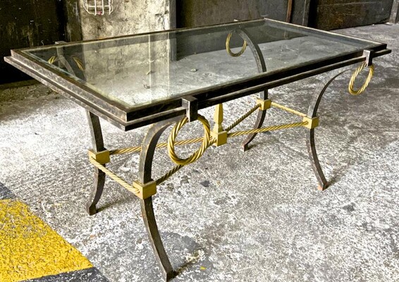 Gilbert Poillerat style vintage quality wrought iron coffee table