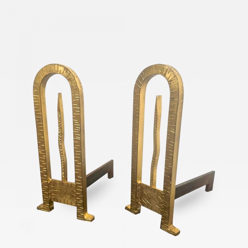 Gold leaf wrought iron andirons
