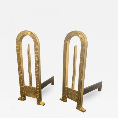 Gold leaf wrought iron andirons