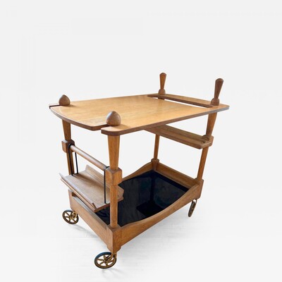 Guillerme et Chambron riviera style rarest oak rolling cart