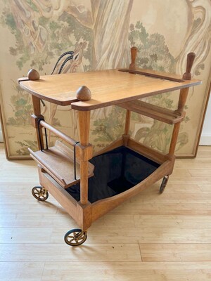 Guillerme et Chambron riviera style rarest oak rolling cart