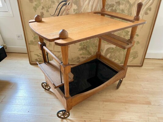 Guillerme et Chambron riviera style rarest oak rolling cart