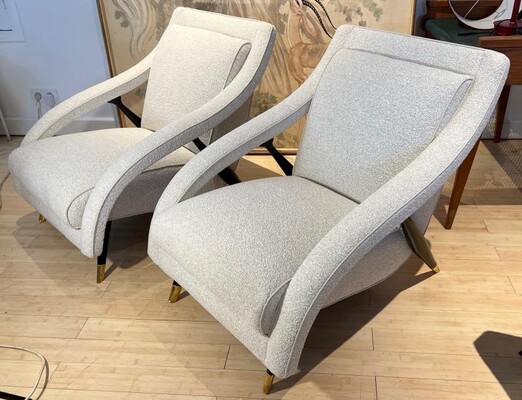 Ico Parisi Attributed rarest pair of dynamic lounge chairs