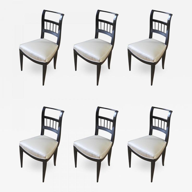 In the style Jean-Michel Frank six black lacquered chairs