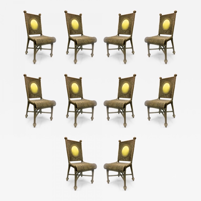 In the style of Jean Royere Set of Ten Rattan Dining Chairs