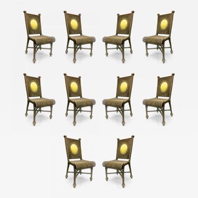 In the style of Jean Royere Set of Ten Rattan Dining Chairs