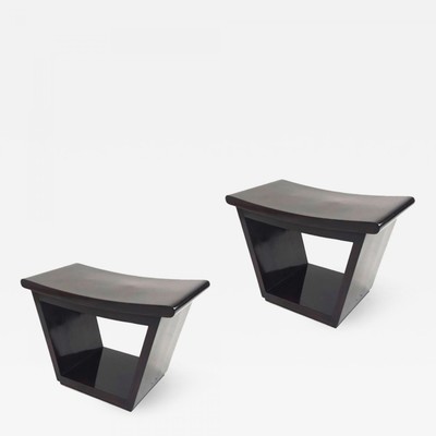 Italian art deco refined pair of walnut stools