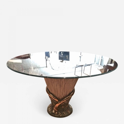 Italian stunning 80s decorative resin base dinning table