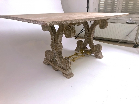 J.C.Moreux cerused superb oak folding dinning table or console