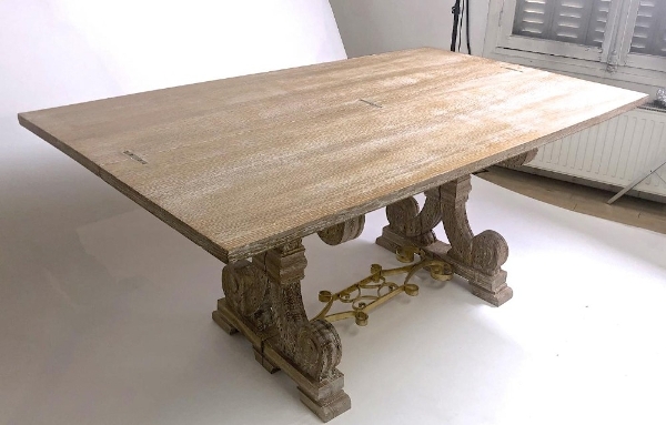 J.C.Moreux cerused superb oak folding dinning table or console