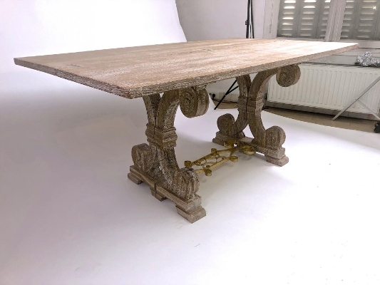 J.C.Moreux cerused superb oak folding dinning table or console