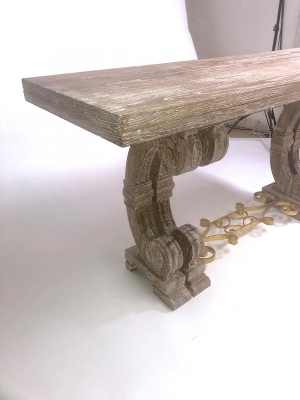 J.C.Moreux cerused superb oak folding dinning table or console