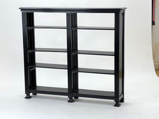 J.C Moreux pair of adjustable shelves black oak library