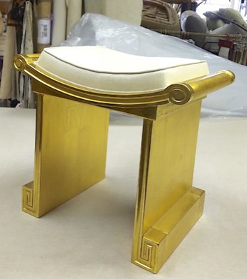 J.C.Moreux superb gold leaf carved wood pair of neo classic stool