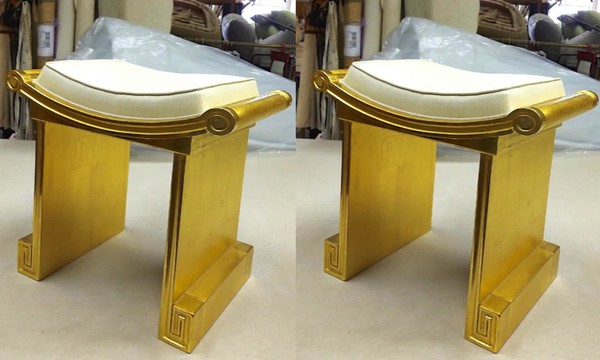 J.C.Moreux superb gold leaf carved wood pair of neo classic stool