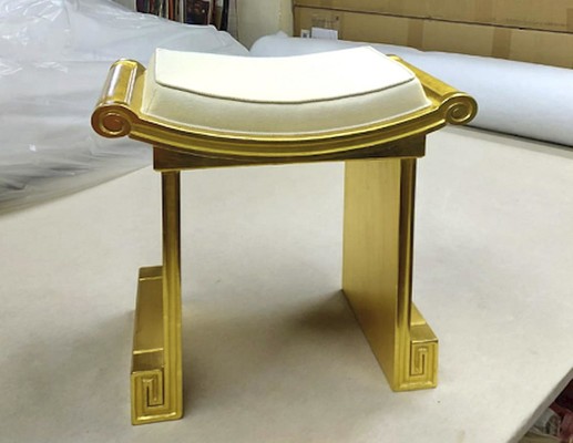 J.C.Moreux superb gold leaf carved wood pair of neo classic stool