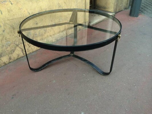 Jacques Adnet 1940s Hand-Stitched Leather Coffee Table