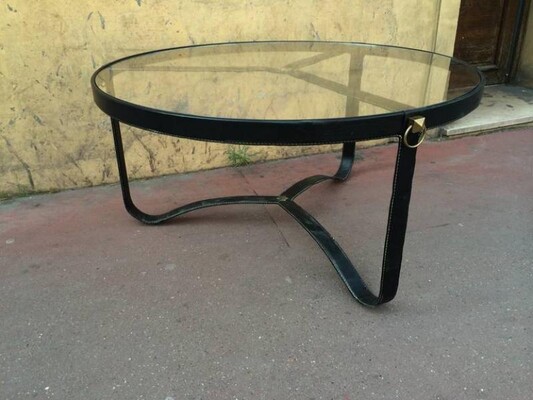 Jacques Adnet 1940s Hand-Stitched Leather Coffee Table