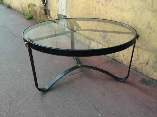 Jacques Adnet 1940s Hand-Stitched Leather Coffee Table