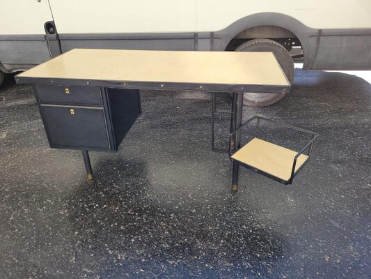 Jacques Adnet chicest black hand stitched leather desk