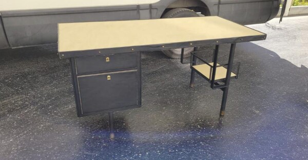 Jacques Adnet chicest black hand stitched leather desk