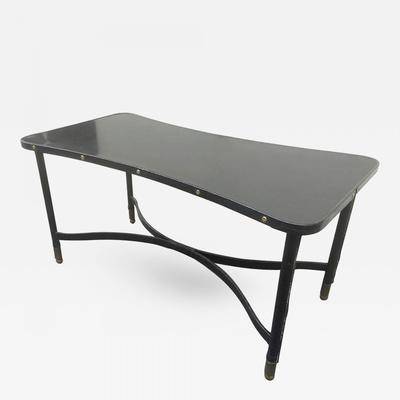 Jacques Adnet Clover Shaped Coffee Table Hand-Stitched Leather