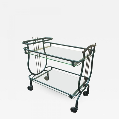 Jacques Adnet Harp Shaped Cocktail Rolling Cart