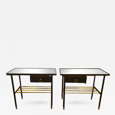 Jacques Adnet  Night Stands in Hand-Stitched Black Leather