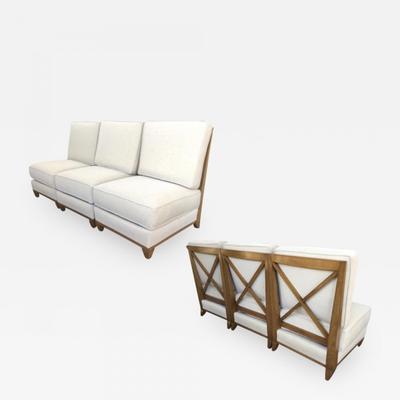 Jacques Adnet oak couch made of three sleeper chair