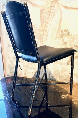 Jacques Adnet pair of black hand stitched leather pair of chairs