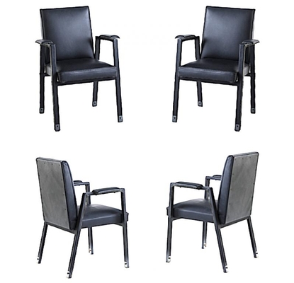 Jacques Adnet rare set of 4 black hand stitched leather arm chair
