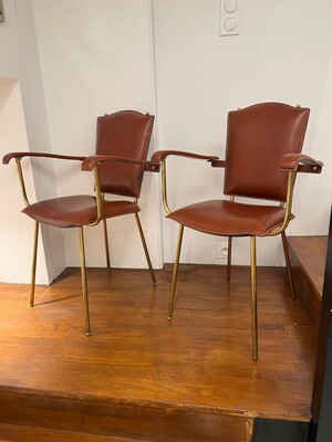 Jacques Adnet set of 4 arm chairs or playing card chairs