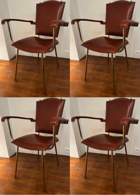 Jacques Adnet set of 4 arm chairs or playing card chairs