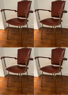 Jacques Adnet set of 4 arm chairs or playing card chairs