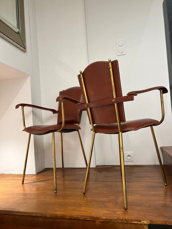 Jacques Adnet set of 4 arm chairs or playing card chairs