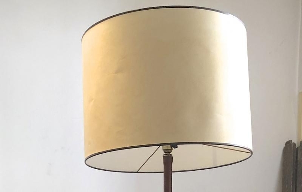 Jacques Adnet superb pair of brown hand stitched floor lamp 