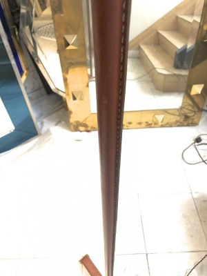 Jacques Adnet superb pair of brown hand stitched floor lamp 