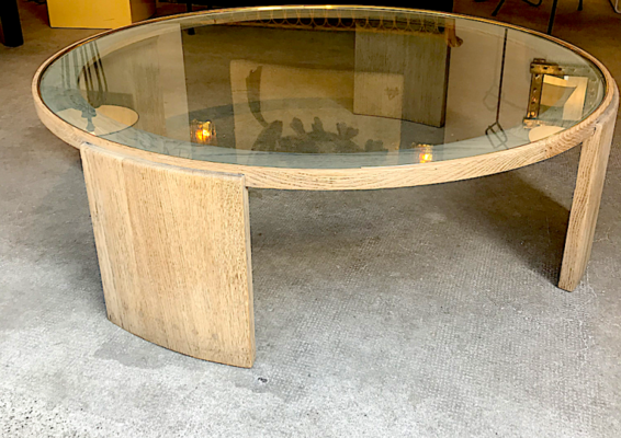 Jacques Adnet Very Large Round cerused Oak Coffee Table