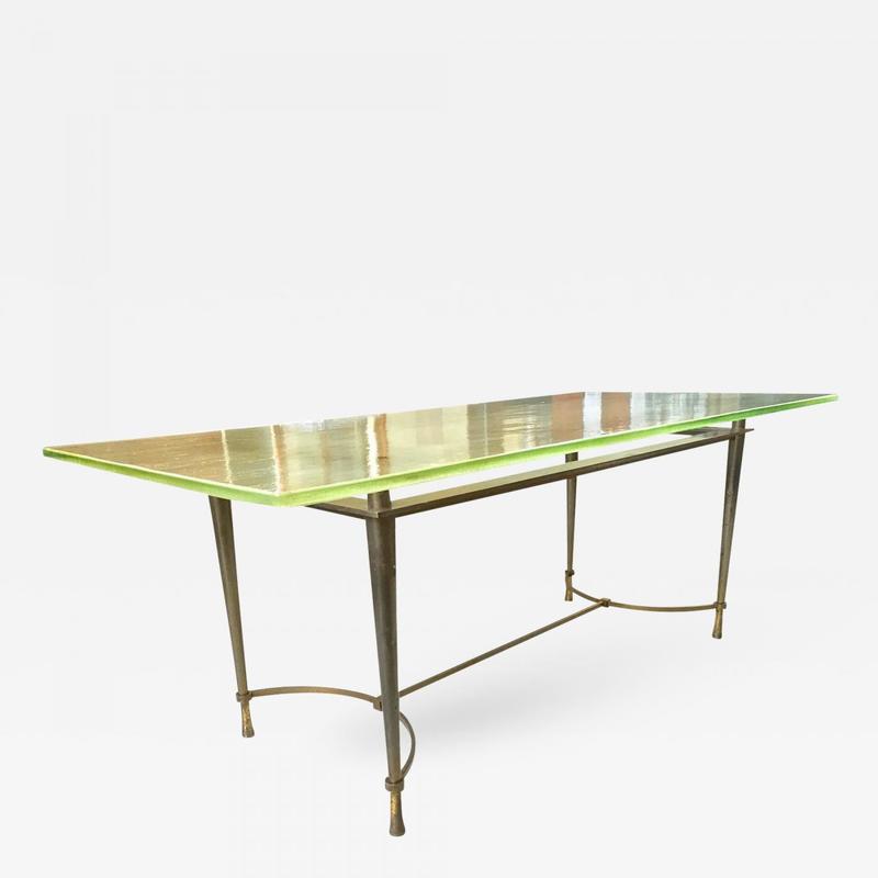 Jacques Quinet attributed dining table sand glass top.