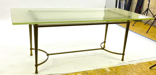 Jacques Quinet attributed dining table sand glass top.