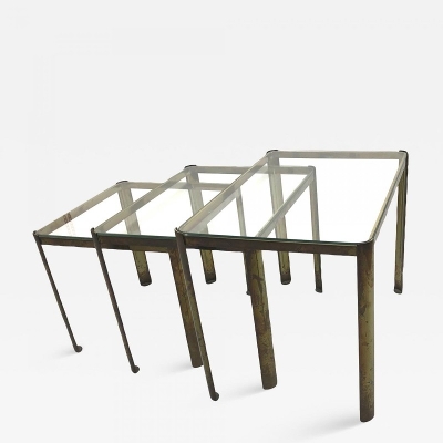 Jacques Quinet Bronze and Glass 3 nesting table set